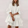 MUICHES Short Butterfly Sleeve Loose Mini Dress Woman Casual Single Breasted Stand Collar Fashionable Dress Summer 210715