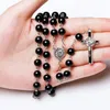 Collier Noir Perles Pour Femmes Hommes Cross Long Pendentif Colliers Pierrant des bijoux religieux Church Cadeaux