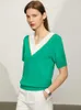 Amii minimalisme printemps été femmes t-shirt mode Patchwork col en v à manches courtes femme tricoté pull haut pour femme 12140271 210722