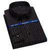 Topkwaliteit geen strijken 100% katoen heren jurk shirt lange mouw reguliere fit bedrijf kantoor mode zwart gestreept formeel 210626