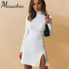 Missakso Sexy aderente dolcevita vestito Split Party Primavera donna casual nero bianco autunno a costine manica lunga mini abiti 210625