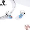 BISAER Seaside Boy & Girl Beads 925 Sterling Silver Enamel Charms Pendant Fit Bracelet Necklace Friendship Jewelry Gift ECC1526 Q0531