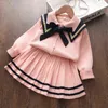 Bear Leader Kids Girl Knitted Winter Suit Skirt Fashion Check Stripe College Style Ruffles Cute Vestidos Children Clothes Y220310