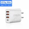 30W snabb snabb laddning PD Typ C USB-C-laddare EU US UK AC Home Travel 4ports Wall Chargers Power Adapter för iPhone 11 12 13 14 Samsung LG F1