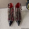 Kobiety Rockstud Alcove Patent Skórzane buty Sexy Lady High Heel Golden Rivets Cut-out Black Gold Red Party Boot Moda Nowe Luksusy