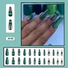 Faux Ongles Forêt Vert Géométrique Simplicité Nail Art Portable Long Carré Ballet Avec Colle 24 pièces/boîte Portant Des Outils Prud22