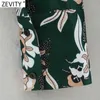 Zevity Women Vintage Totem Floral Print Sahses Green Midi Dress Femme Long Sleeve Casual Business Vestido Shirt Dress DS4807 210603
