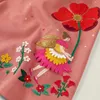 AOSTA Betty秋の長袖のドレス女の子刺繍エルフ花柄ラウンドネックコットン子供カジュアルブラウンドレス2-7Y G1026