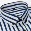 Chemises à manches courtes Strech rayées pour hommes d'été doux affaires hommes chemise habillée décontracté coupe régulière qualité sans poche avant 210809