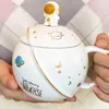 Canecas Caneca do planeta dos desenhos animados com colher da tampa Copo de leite do café da manhã do copo de leite de cerâmica dos copos de água dos casuais Café presentes do xmas