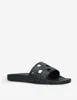 MENS WOMENS UNISEX Black Cut-Out Rubber Sliders Luxe Pool Flat Slippers With Designer-Stemped Sole Euro 35-46