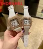 Słynny klasyczny projektant Luksusowy Moda Kryształ Diamenty Pierścień Mężczyźni Zegarki Kobiety Kwarcowy Kwadratowy Dial Damska Roman Quartz Watch Hurt
