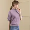 Kvinnors tröjor Kvinnor stickade Turtleneck Pullovers ull Kort ärmar Tricot Bind Basic Warm Sequin Tops Autumn Winter Purple Black