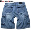 Holyrising Summer Jeans Män Distressed Jean Fickor Streetwear Zipper Man Kalvlängd Blå Denim Trousers Plus Szie 30-211108