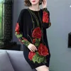 Długi Sweter Sukienka Jesień Moda Z Długim Rękawem Swetry Drukuj Knitlery Knitwear Jumper Plus Size Sweter Kobiety 210812