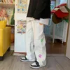 Retro Pocket Letter Print Jeans Pant Mannen Dames Straight Cargo Oversize Hip Hop Broeken Harajuku Streetwear Casual Denim Broek H1223