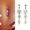 Sexy Dangle Belly Burs Belly Button Rings, Auniquestyle Belly Piercing CZ Crystal Flower Body Jewelry Navel Piercing Rings