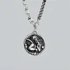 Colares de pendentes S925 Colar Sterling Vintage Angel Coin Round Label Hip Hop Fashion Thai Silver for Women Heal22