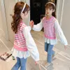 Girls Sweatshirts Kids Toddlers Sweatshirt Striped Tops for Costume Children Cotton Casual Clothes 210527