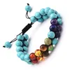 Vulkanisch stenen turquoise matte zwarte agaat dubbele geweven armband kleurrijke stenen chakra yoga zeven-puls wiel armband