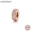 Anomokay Trendy Rose Gold Brilhante Coração Charme Para As Mulheres Menina Charme Pulseira Fine Cz Amor Bead Fine Jewelry Para Bracelete DIY Q0531