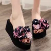 Women's Large Size High-heeled Word Drag Female Slip Fashion Beach Sandals and Slippers DIY Flowers Sandals Simple X0526
