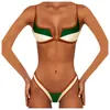 Kobiety Patchwork Bikini Zestaw Push Up Bandeau Beachwear Dwuczęściowy Kostium Kąpielowy Sexy Wysokie Wytnij Stringi Stroje kąpielowe Biquinis Feminino 210604