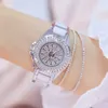 Assista Mulheres Marca de Luxo Gold Silver Diamante Ladies Relógios Relógios De Pulso Cerâmica Para As Mulheres Reloj Mujer 210527