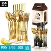 Conjuntos de utensílios de jantar conjunto de talheres de 24pc Conjunto de jantar de aço inoxidável Kit de mesa de mesa para crianças com presente de titular