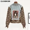 Giacche da donna Streetwear Style Punk Applique Perline Donna Giacca di jeans Autunno Harajuku Leopard Loose Jean Coat1