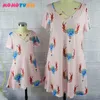 mother daughter outfits family look 2 color floral print V-neck mom and girl matching a-line dress evening mama and baby dresses 210713