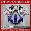 Carénages OEM pour YAMAHA YZF-R6 YZF R 6 600 CC YZF600 YZFR6 03 04 05 Corps 95No.16 YZF R6 600CC 2003 2004 2005 Capot YZF-600 03-05 Kit de carrosserie de moto bleu blanc blk