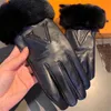 Broderi Brev Mitten Vinter Tjocka Handskar Luxury Fur Leather Mittens Vintage Elegant Plush Glove För Lady