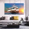Лодка Корабль в море Холст Картина Пейзажные картины Пейзажи Плакаты и репродукции Настенное искусство для гостиной Современный домашний декор