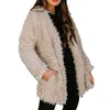 Cappotto in pelliccia sintetica a maniche lunghe in misto lana da donna Cappotto in peluche Tasche tinta unita Giacca soffice da donna Abbigliamento femminile