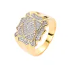 CZ Ringar för Mens Full Diamond Geometric Hip Hop Iced Out Ring Gold Silver Plated Smycken