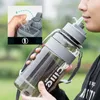 Двойной рот спортивный водяной бутылка BPA BPA свободный пить с соломой 1л 2л пластика для 210610