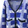 Grön Plaid Cardigan Fuzzy Sticka Framknapp Beskuren Ty Harajuku Kvinnor E-Girl Estetisk Y2K Streetwear / 211011