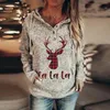 Mode Frauen Tasten Kragen Mit Kapuze Pullover Taschen Elch Druck Sweatshirt Casual Langarm Verdicken Mit Kapuze Tops Hoodies Weibliche 201203