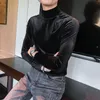 Men's T-Shirts Autumn Long Sleeve T Shirts Men Fashion Clothes 2021 Velvet Stretched Turtleneck Slim Fit All Match Solid