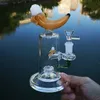 Banana Shape Glass Bongs Unieke 14mm Vrouwelijke Gezamenlijke Bong Douchekop Percolator 3 Kleuren Olie DAB Rigs Water Pijpen Hookahs