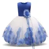 Mädchen Rose Blütenblatt Saum Nette Prinzessin Blumen Kleid Kinder Weihnachten Kleider Für Mädchen Hochzeit Geburtstag Vestidos Party Kleid 4-10Y 210303