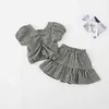 Summer Arrival Girls Fashion Plaid Ensembles Enfants Top + Shorts Vêtements 210528