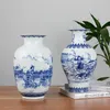 Klassisk kinesisk blå och vit keramisk vase antik tabell bord porslin blomma vas för hotell matsal dekoration 210310