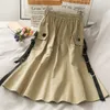 Harajuku vintage długie spódnice damskie letnie kieszenie wysokiej talii plisowane spódnice ładunkowe plus size panie białe czarne spódnica Jupe femme 210619