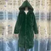 겨울 여성 고품질 가짜 토끼 모피 코트 럭셔리 긴 모피 코트 느슨한 옷깃 오버 코트 두꺼운 따뜻한 플러스 크기 여성 플러시 코트 211007