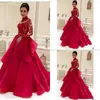 Czerwone długie rękawy 2021 sukienki wieczorowe koronkowe aplikacje o wysokiej szyi spódnica na zamówienie na imprezę balową sukię balową plus size vestido
