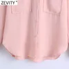 Zevity Kobiety Vintage Podwójne Kieszenie Patch Casual Smock Bluzka Kobieta Z Długim Rękawem Pojedyncze Koszulki Koszulki Chic Koszulki LS9257 210603