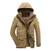 Män Vinter Hooded Tjock Fleece Parkas Jacket Hatt Avtagbar Coat Utomhus Militär Casual Fickor Lossa Parka 6XL 210910