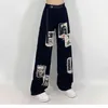 HOUZHOU Grunge Punk Patchwork Noir Jeans Femmes Hip Hop Streetwear Imprimer Surdimensionné Jambe Large Pantalon 90s Vintage Mode Pantalon 211111
